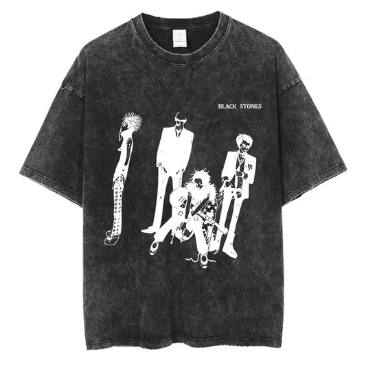 Minimalist Anime Goth Brushstroke Graphic Oversized Washed Streetwear Tee