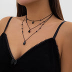 Layered Crystal Drop Necklace Set for Gothic Y2K and Dark Feminine Fashion Styling