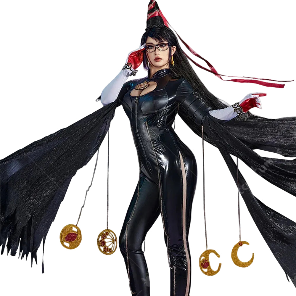 Women's Backless Faux Leather Bodysuit with Long Gloves and Layered Fashion Accessories Set