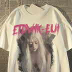 Oversized Portrait Graphic Streetwear T-Shirt with Gothic-Inspired Typography Design
