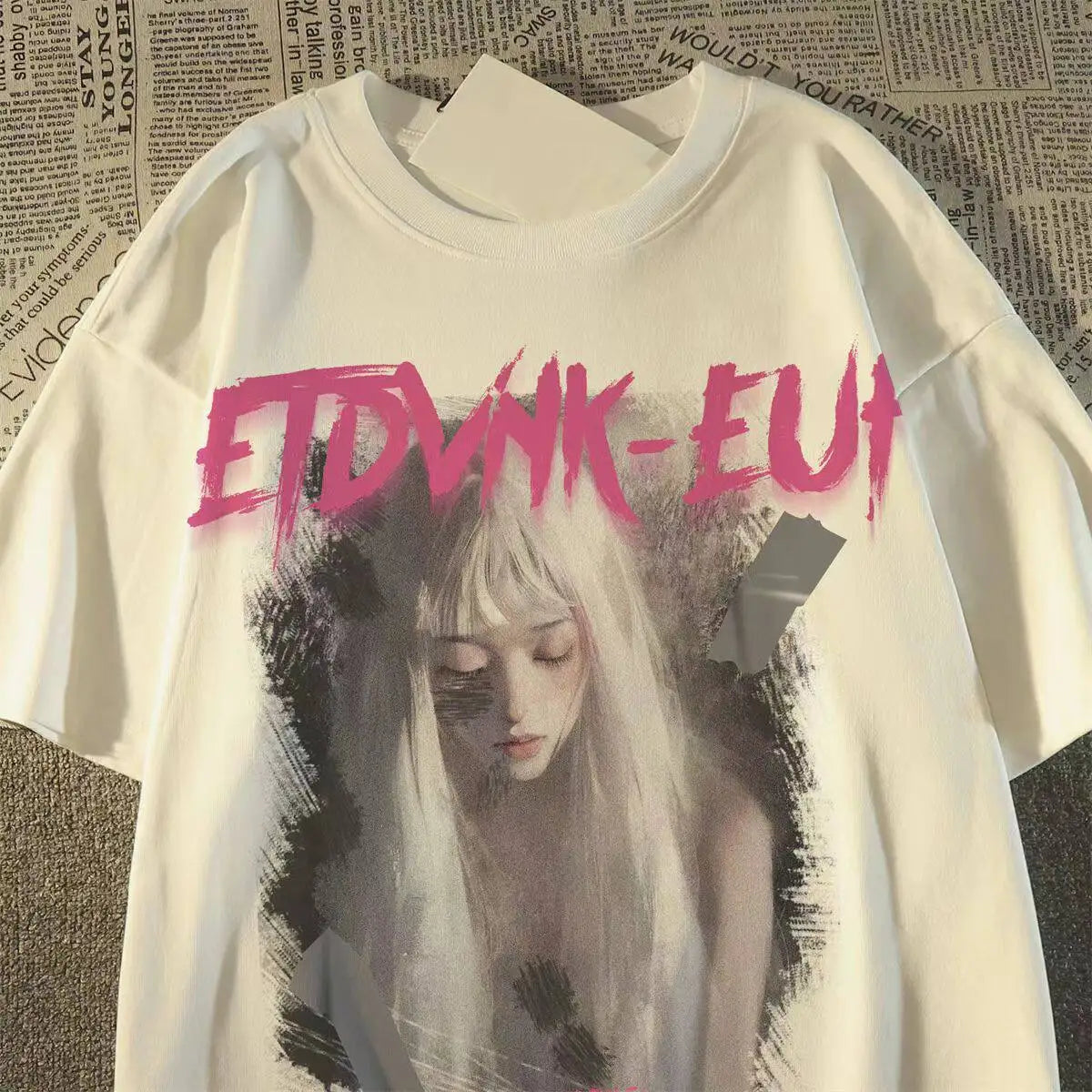 Oversized Portrait Graphic Streetwear T-Shirt with Gothic-Inspired Typography Design