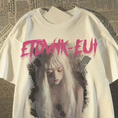 Oversized Portrait Graphic Streetwear T-Shirt with Gothic-Inspired Typography Design