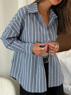 Oversized Pink and White Striped Long-Sleeve Button-Down Shirt