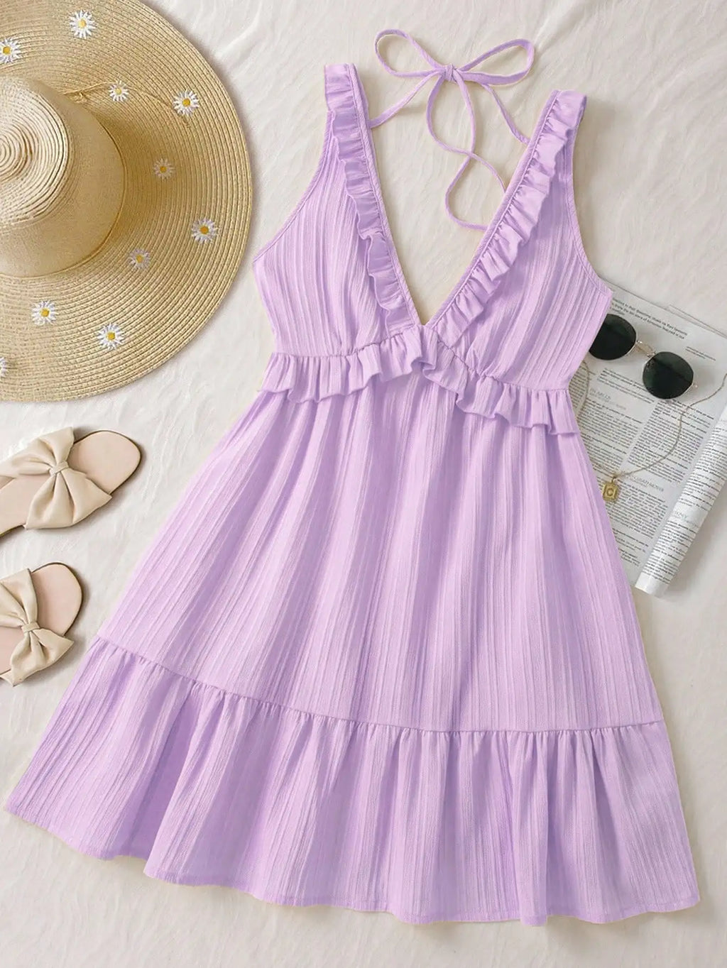 Ruffle Strap A-Line Mini Dress with Elastic Waist Summer Vacation Silhouette