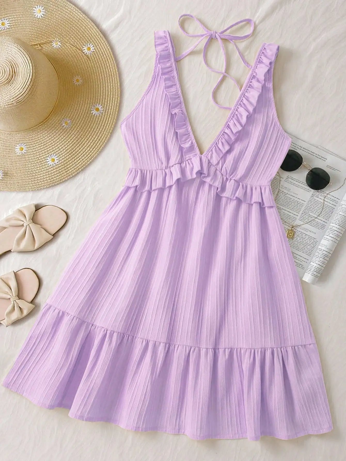 Ruffle Strap A-Line Mini Dress with Elastic Waist Summer Vacation Silhouette