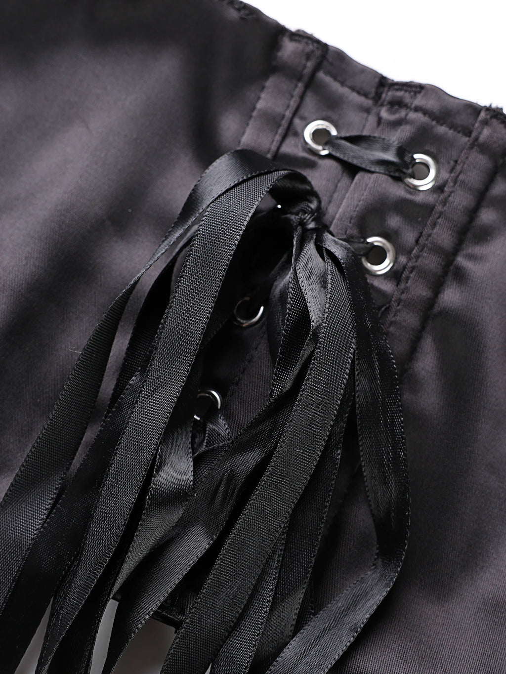 Sleek Black Satin Halter Bustier with Deep V-Neckline and Front Hook Closure
