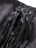 Sleek Black Satin Halter Bustier with Deep V-Neckline and Front Hook Closure