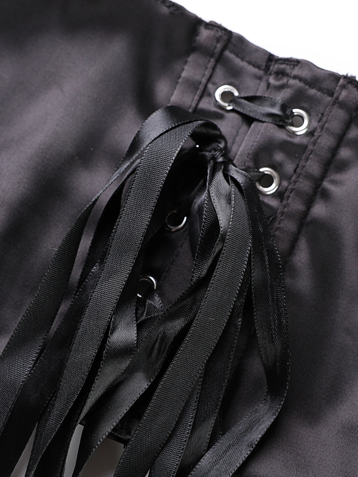 Sleek Black Satin Halter Bustier with Deep V-Neckline and Front Hook Closure