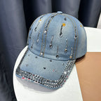 Distressed Denim Adjustable Baseball Cap with Embroidered Details for Casual Everyday Streetwear Style