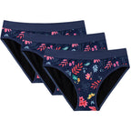 Three-Piece Floral Print Menstrual Brief Set with Contrast Waistbands