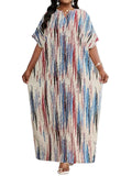Abstract Print Batwing Sleeve Maxi Dress with Relaxed Flowing Silhouette
