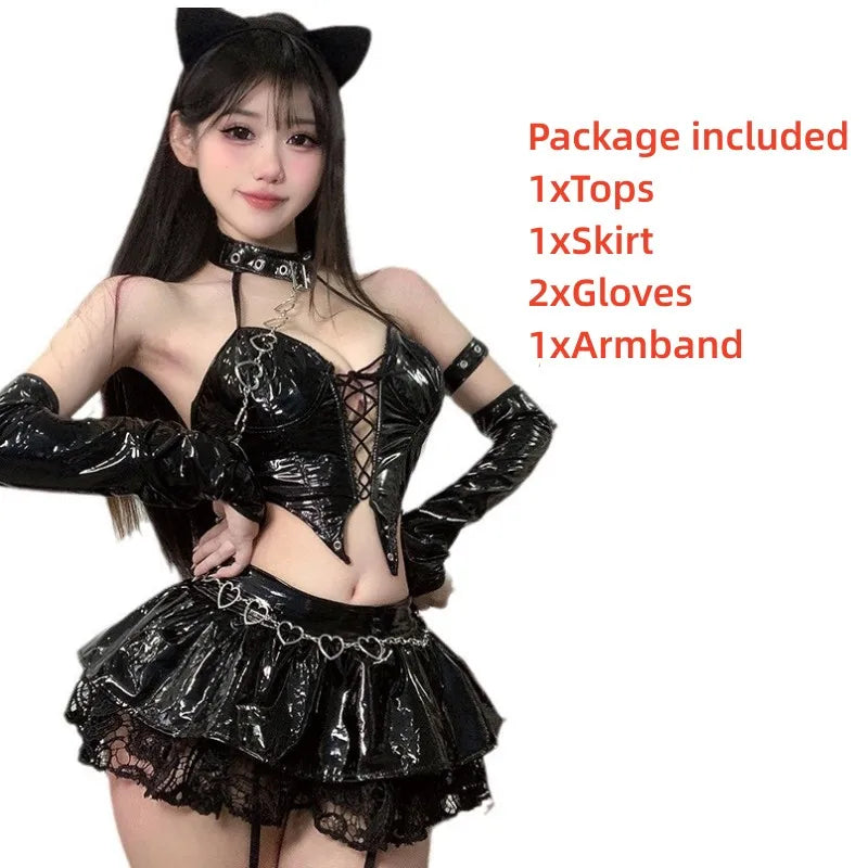 Dark Romance Halter Neck Dress with Corset Lacing and Sheer Ruffles