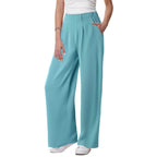 Women's Low Rise Loose Palazzo Pants with Pleated Front and Pocket Casual Streetwear Style