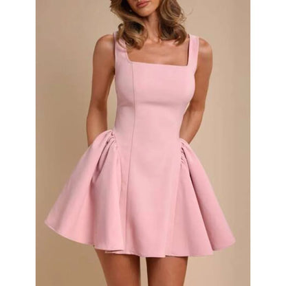 Minimal Sleeveless Mini Dress with Structured Flared Skirt Silhouette