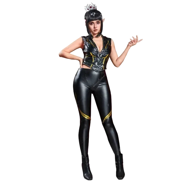 Women's Deep V Neck Faux Leather Top and Slim Fit Pants Coordinated Outfit Set