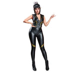 Women's Deep V Neck Faux Leather Top and Slim Fit Pants Coordinated Outfit Set