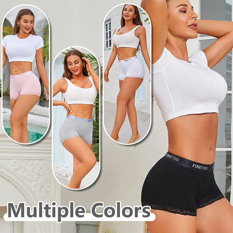 6-Piece Women’s Cotton Boyshorts Set with Mid-Rise Silhouette, Delicate Lace Trim and Assorted Solid Colors