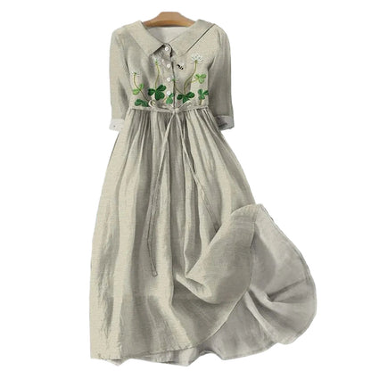 Vintage Embroidered Waist Detail Cottagecore Alternative Midi Dress