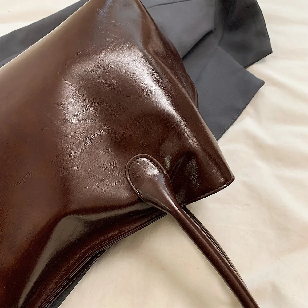 Soft PU Leather Slouchy Hobo Tote Bag with Top Handle Design