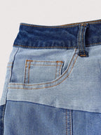 Patchwork Panel High Rise Denim Mini Skirt with Contrast Streetwear Design
