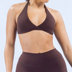 Sleek Wrap-Front Halter Sports Bra with Open Back Design