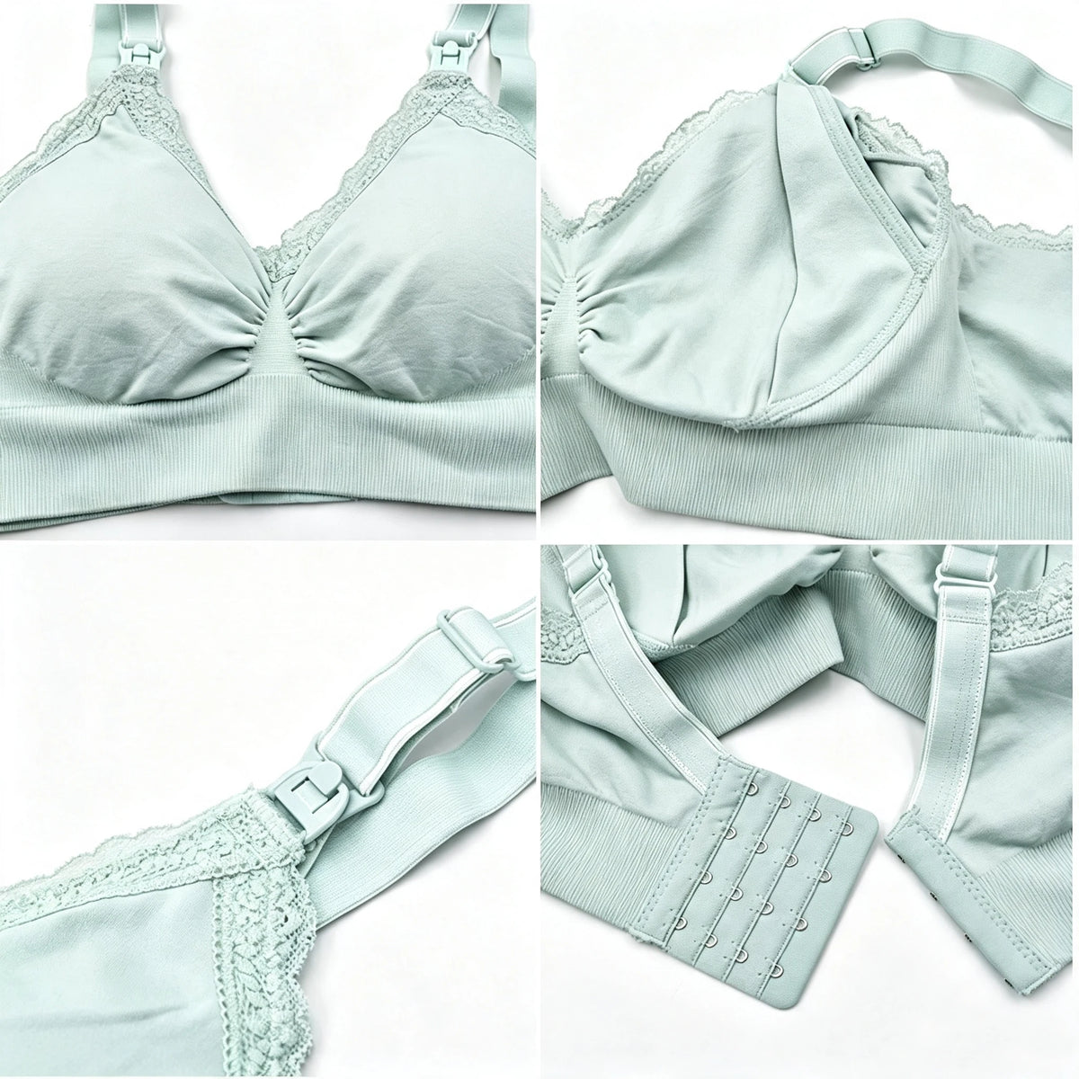 Wire-Free Seamless Nursing Bra with Delicate Lace Trim and Front Ruching