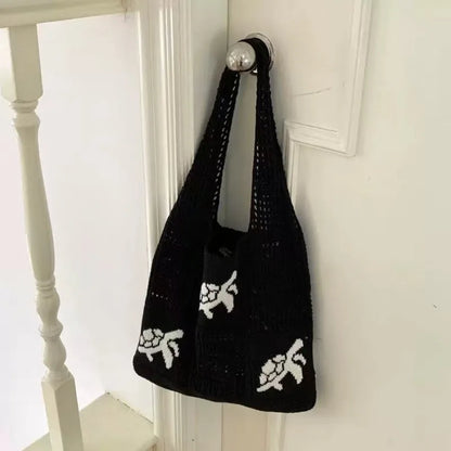 Open Knit Tote Shoulder Bag with Large Capacity Casual Design