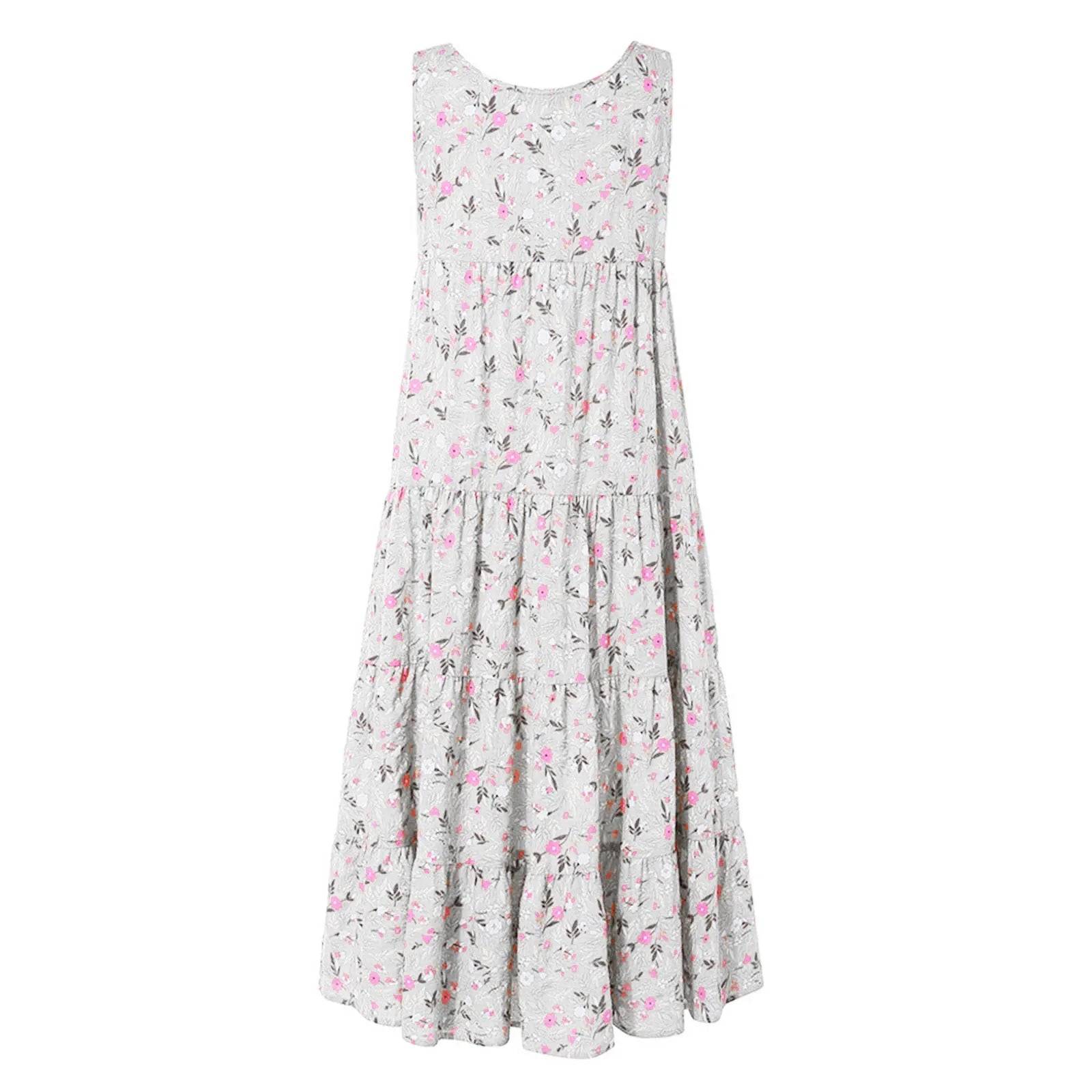 Sleeveless Floral Maxi Tank Dress with Relaxed Vintage-Inspired Silhouette