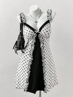 Vintage Polka Dot Gothic Mini Dress with Dark Coquette Aesthetic