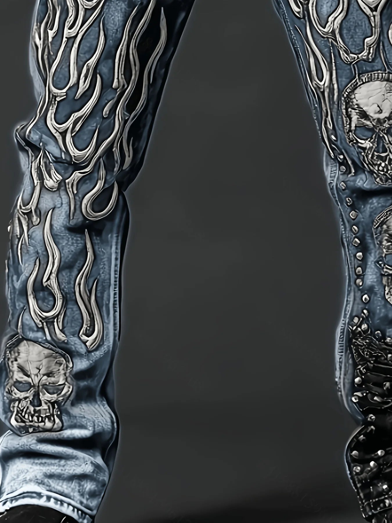 Men's Vintage Wash Loose Denim Jeans with Studded Graphic Detail High Street Fashion Style