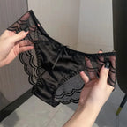 Romantic Plum and Black Lace Trim Satin-Look Brief Panty