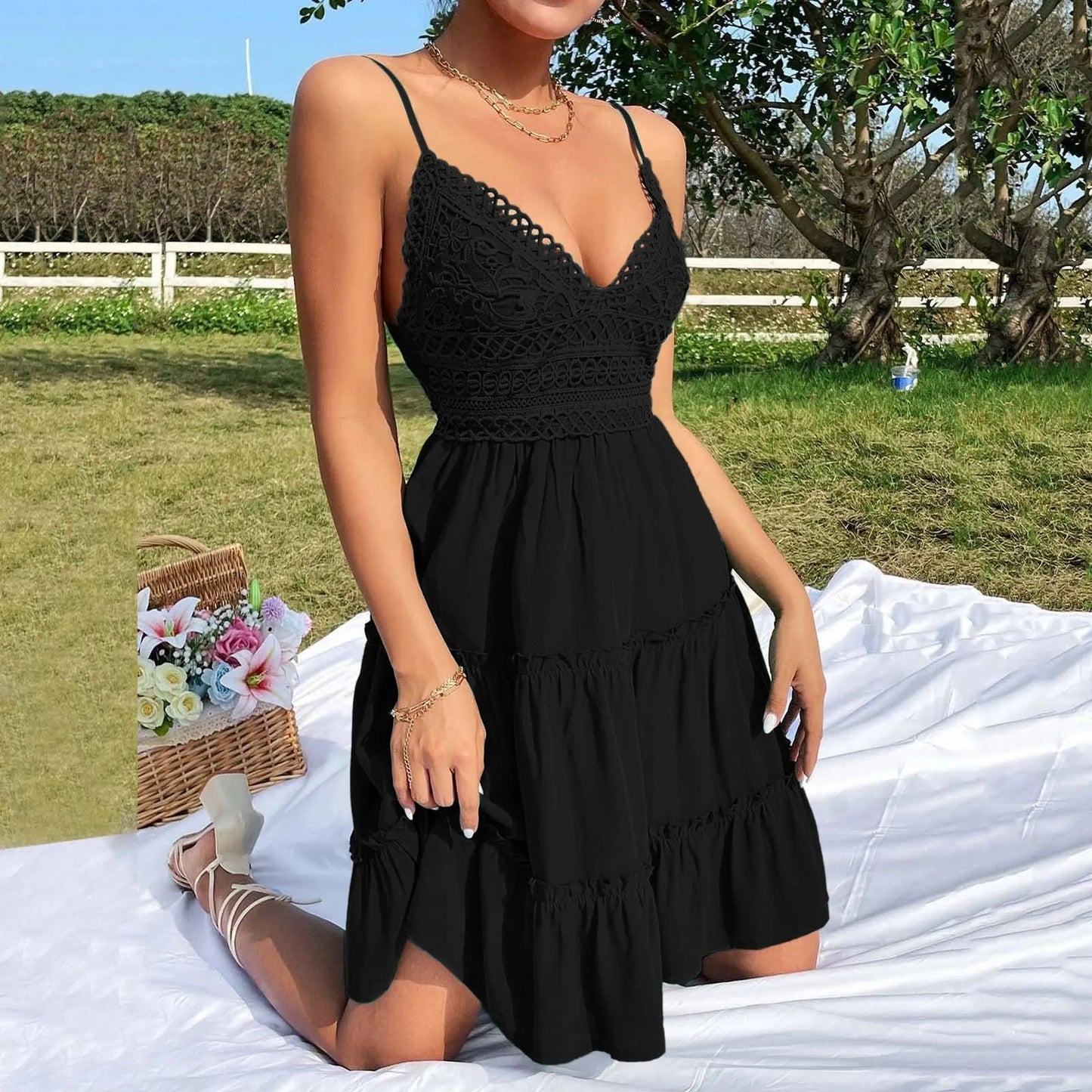 Elegant Lace Trim Slip Dress with Soft Anime-Inspired Aesthetic