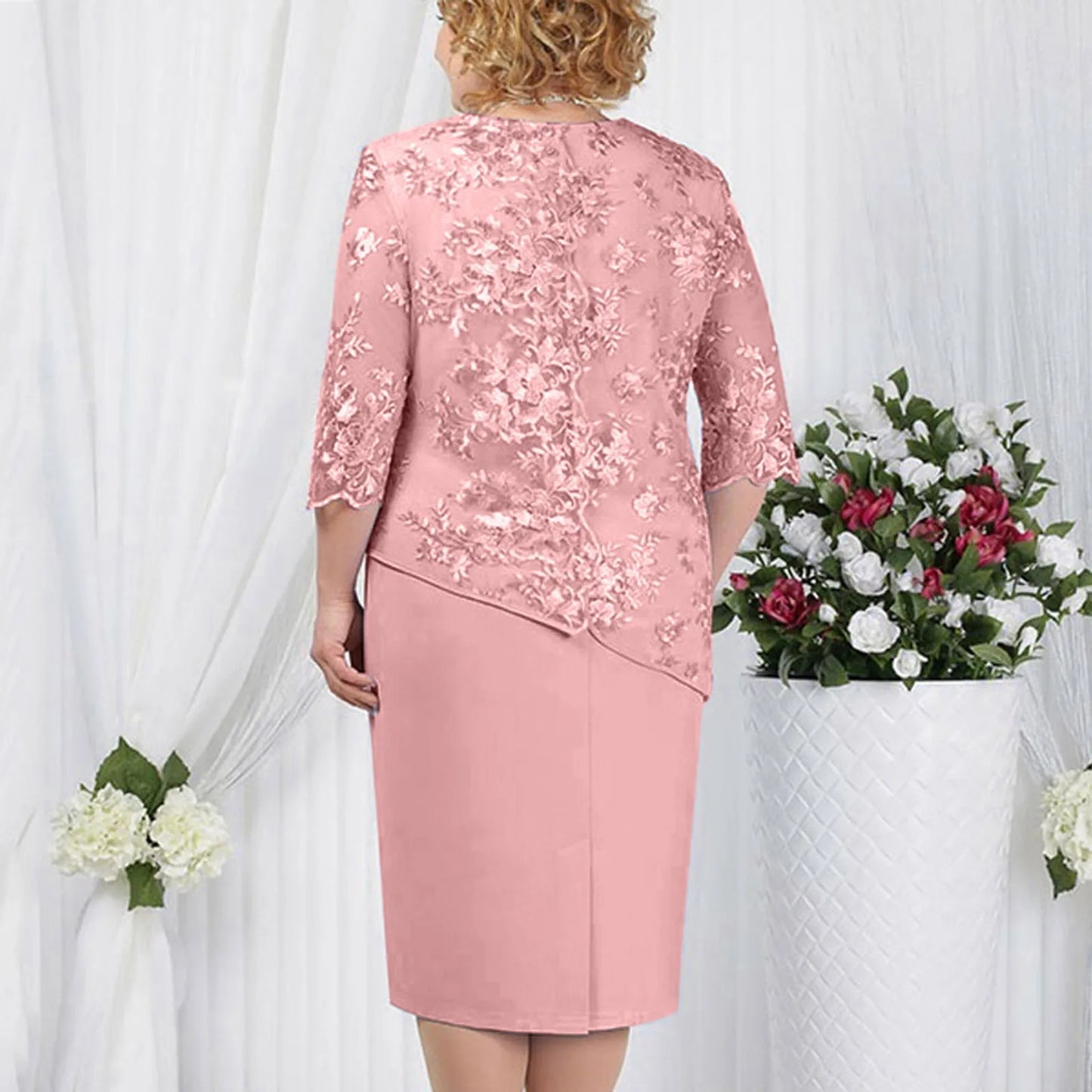 Sequined Lace Overlay Elegant Alternative Midi Dress