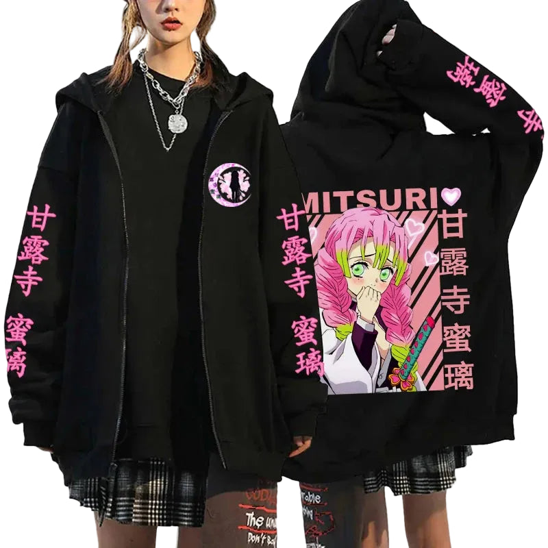 Anime-Inspired Retro Manga Zip Hoodie with Japanese Streetwear Artwork