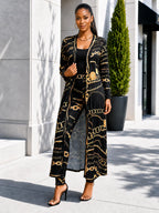 Women's Printed Longline Cardigan and Slim Pants Co-Ord Set