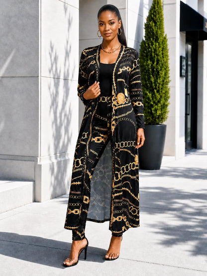 Women's Printed Longline Cardigan and Slim Pants Co-Ord Set