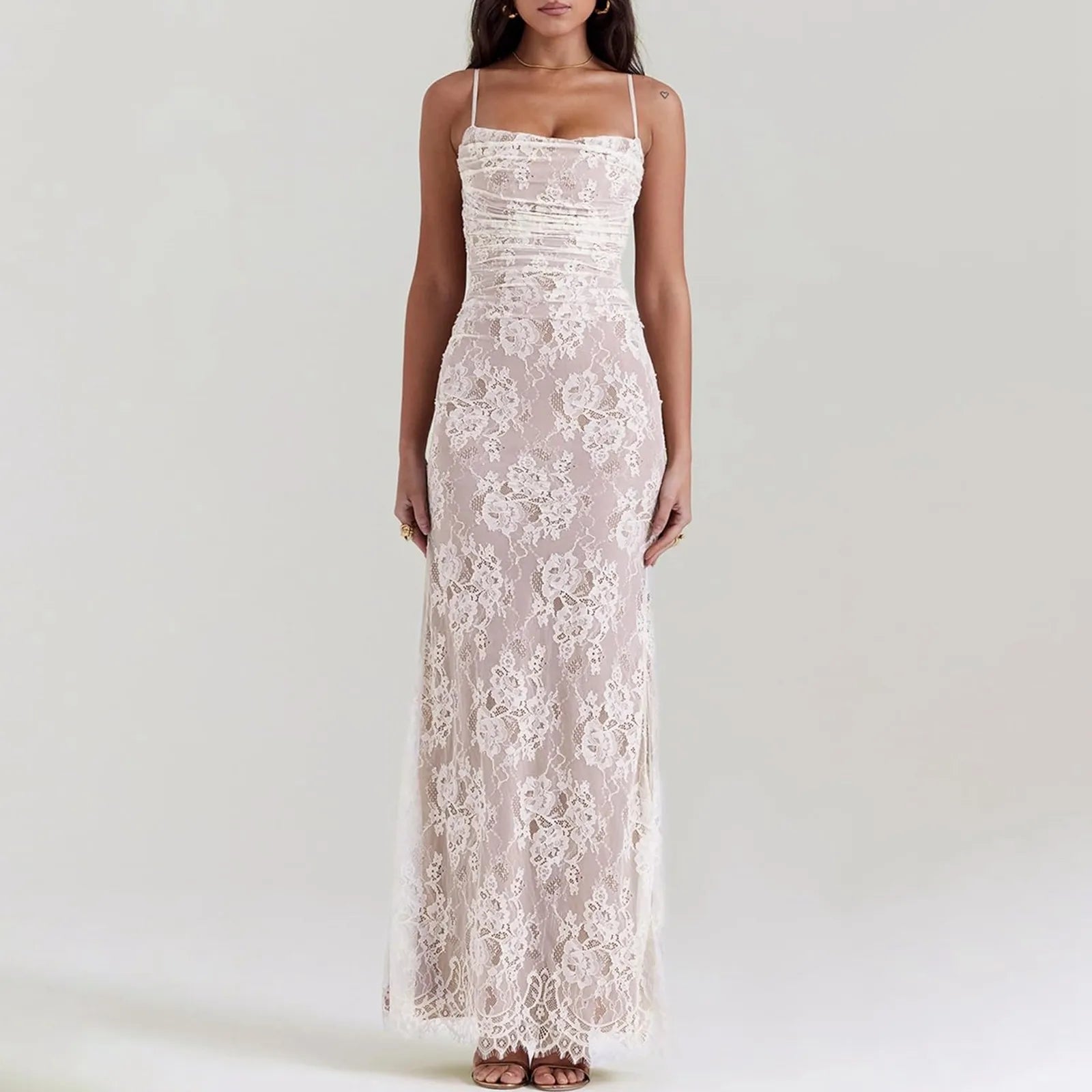 Textured Maxi Dress With Draped Sleeves And Sculpted Silhouette