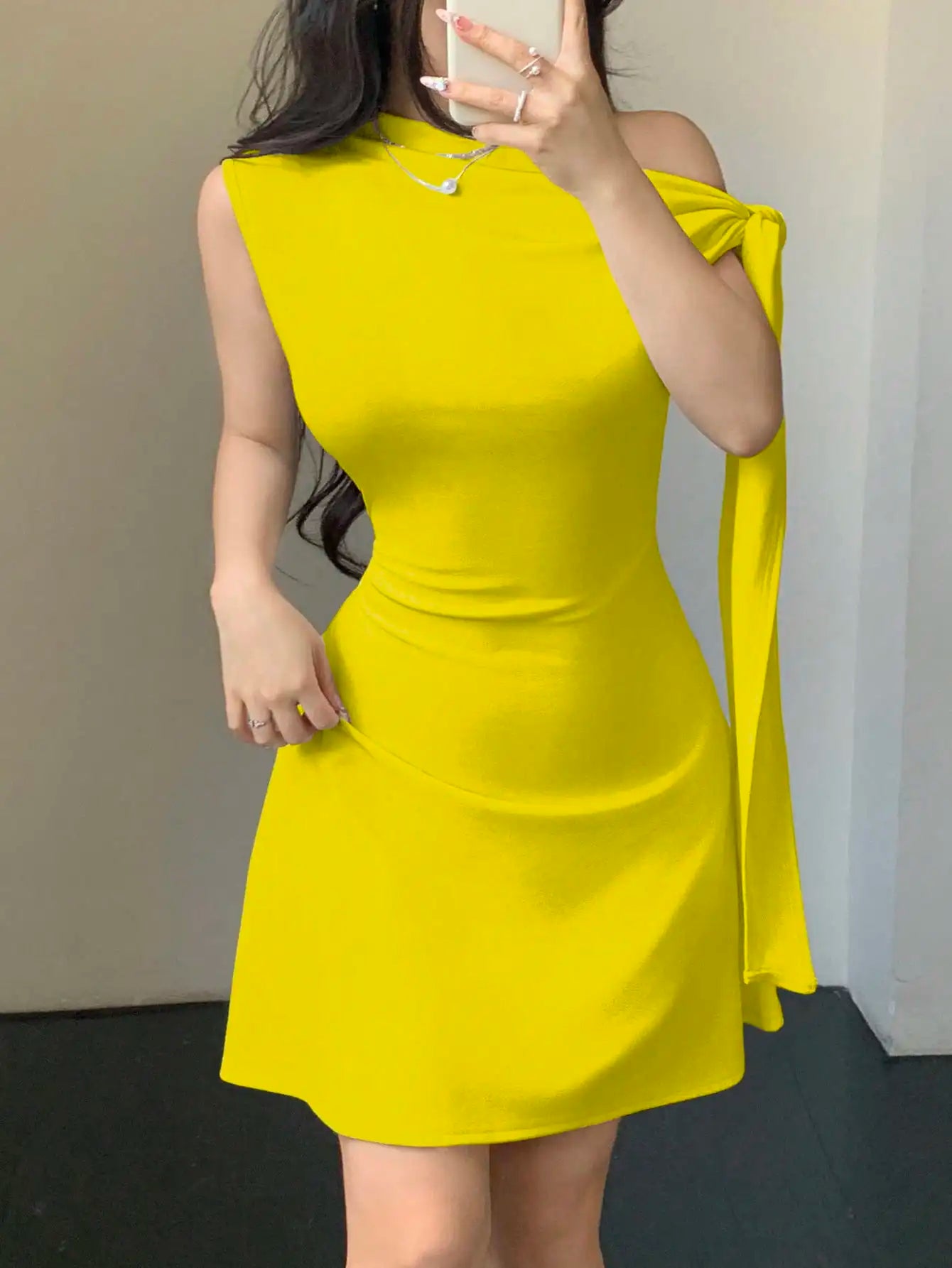 One Shoulder Mini Dress with Draped Detail and Elegant Asymmetrical Silhouette