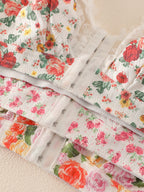Romantic Floral Print Wire-Free Bralette and Thong Three-Piece Collection