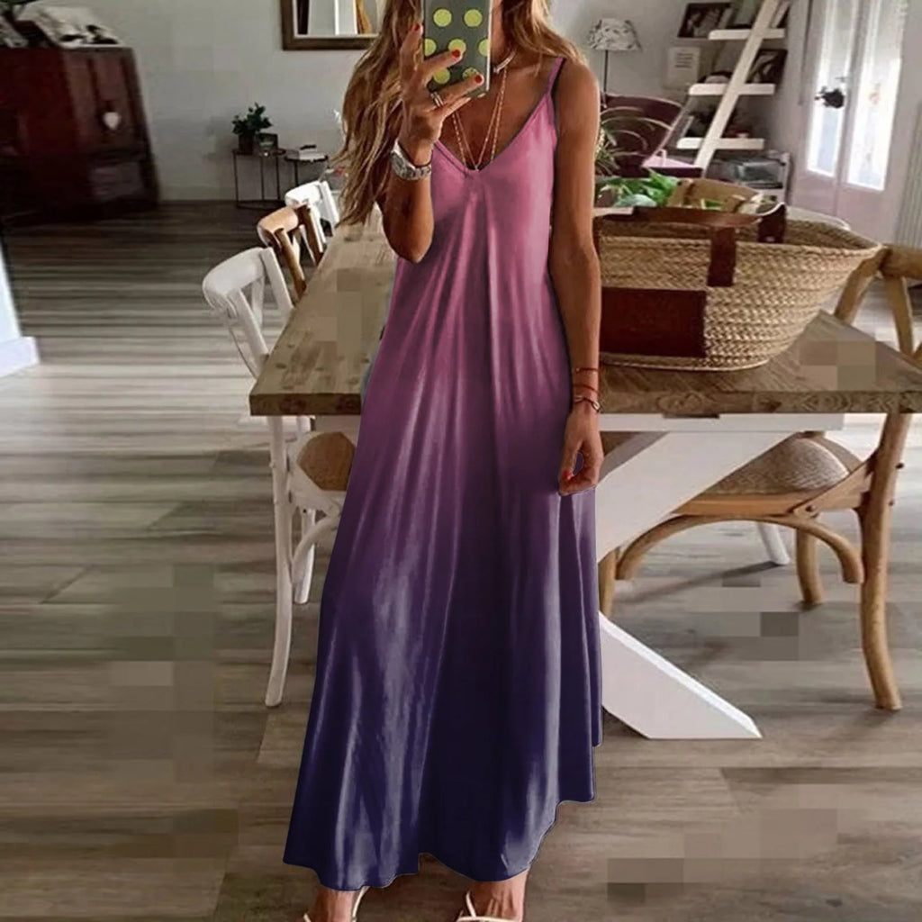 Gradient Print Spaghetti Strap Maxi Dress with Relaxed Boho Silhouette