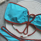 Bright Blue Bandeau Bikini with Contrast Trim and Front Drawstring Detail