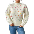 Women's Polka Dot Textured Knit Relaxed Fit Contemporary Sweater Pullover