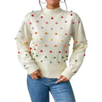 Women's Polka Dot Textured Knit Relaxed Fit Contemporary Sweater Pullover