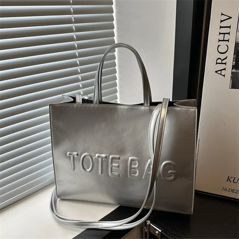 Minimal Faux Leather Tote Shoulder Bag with Structured Everyday Design