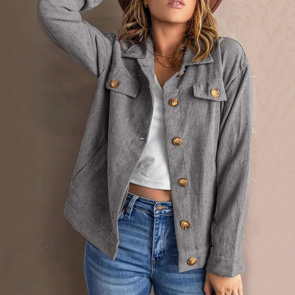 Women's Corduroy Textured Button-Up Jacket Relaxed Casual Streetwear Utility Overshirt