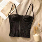 Floral Lace Camisole Corset with Front Hook Closure and Delicate Straps