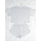 Women's Striped Knit Lounge Co-Ord Set Relaxed Top and Shorts Outfit