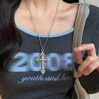 Vintage Gothic Cross Pendant Necklace With Layered Chain Y2K Punk Styling Accents
