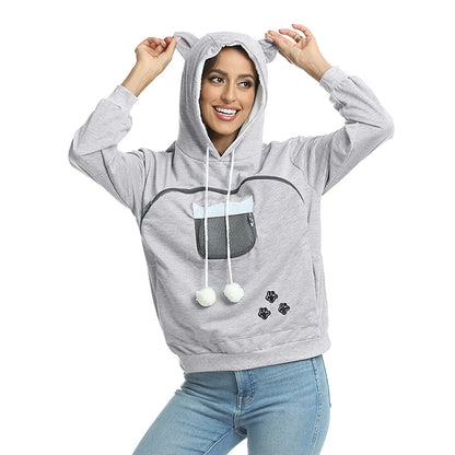 Kawaii Anime Inspired Oversized Hoodie with Interactive Plush Pocket Design