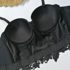 Floral Lace Bustier Top with Embroidered Detailing and Structured Cups